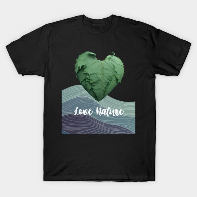 Love Nature No. 1: Green Valentine's Day on a Dark Background T-Shirt by Puff Sumo